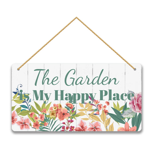 Garden Decor Sign - The Garden is My Happy Place Wood Sign, Outdoor Decor Art for Yard & Patio, Inspirational Gardening Gift for Women & Men, 6x12 Inches