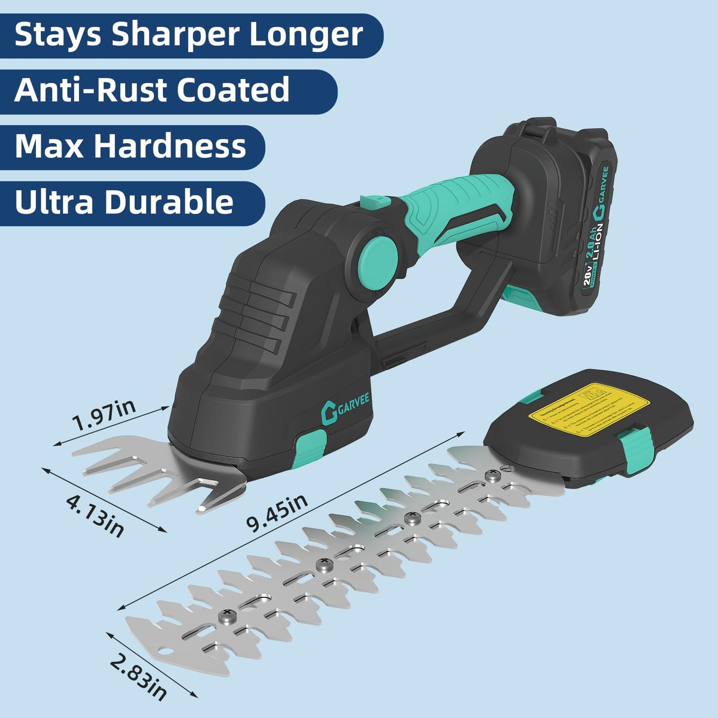 Garvee Cordless Hedge Trimmer with Battery - Grass Shear & Shrubbery Trimmer - 2 in 1 Handheld 20V Electric Grass Trimmer Hedge Shears Grass Cutter with 2 * 2.0Ah Batteries & Charge Base
