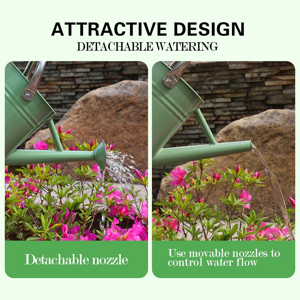 yourjoy Metal Watering Can, One Gallon Watering Cans Stainless Steel for Outdoor Indoor Garden Plants Watering (Cream Green)