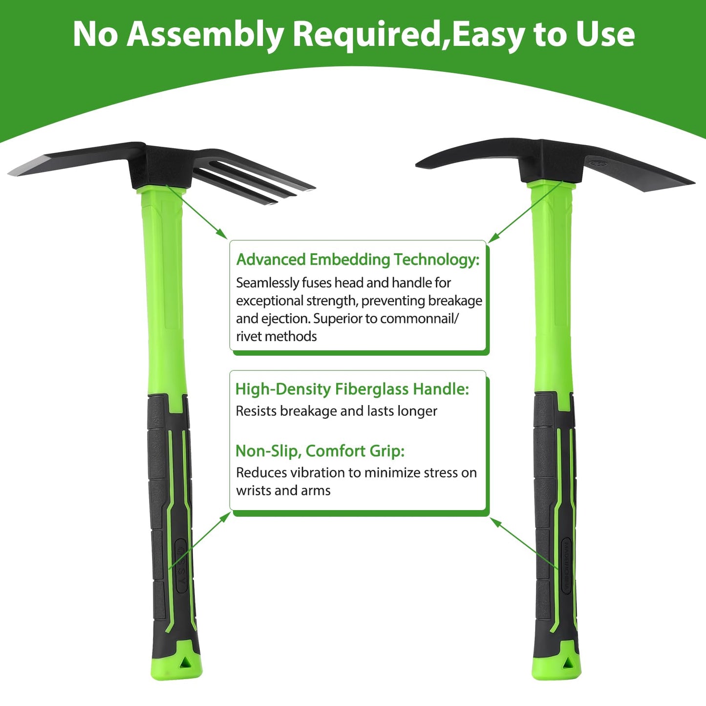 YoFeW 2pcs Garden Hoe Comfortable Handle Gardening Tools 2 in 1 Garden Tool Hoe for Outdoor Weeding Work
