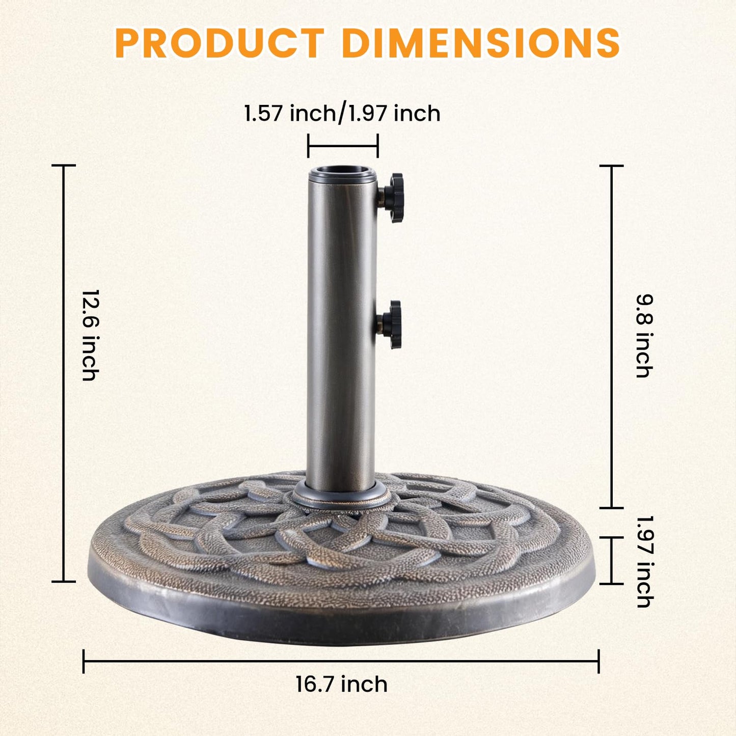 NEWBULIG 22 LBS Patio Umbrella Base, Heavy-Duty Resin Outdoor Umbrella Stand, Weather-Resistant Powder Coated Umbrella Holder for Garden/Backyard/Deck/Pool, 2 Securing Knobs & 2 Rod Adapters, Bronze
