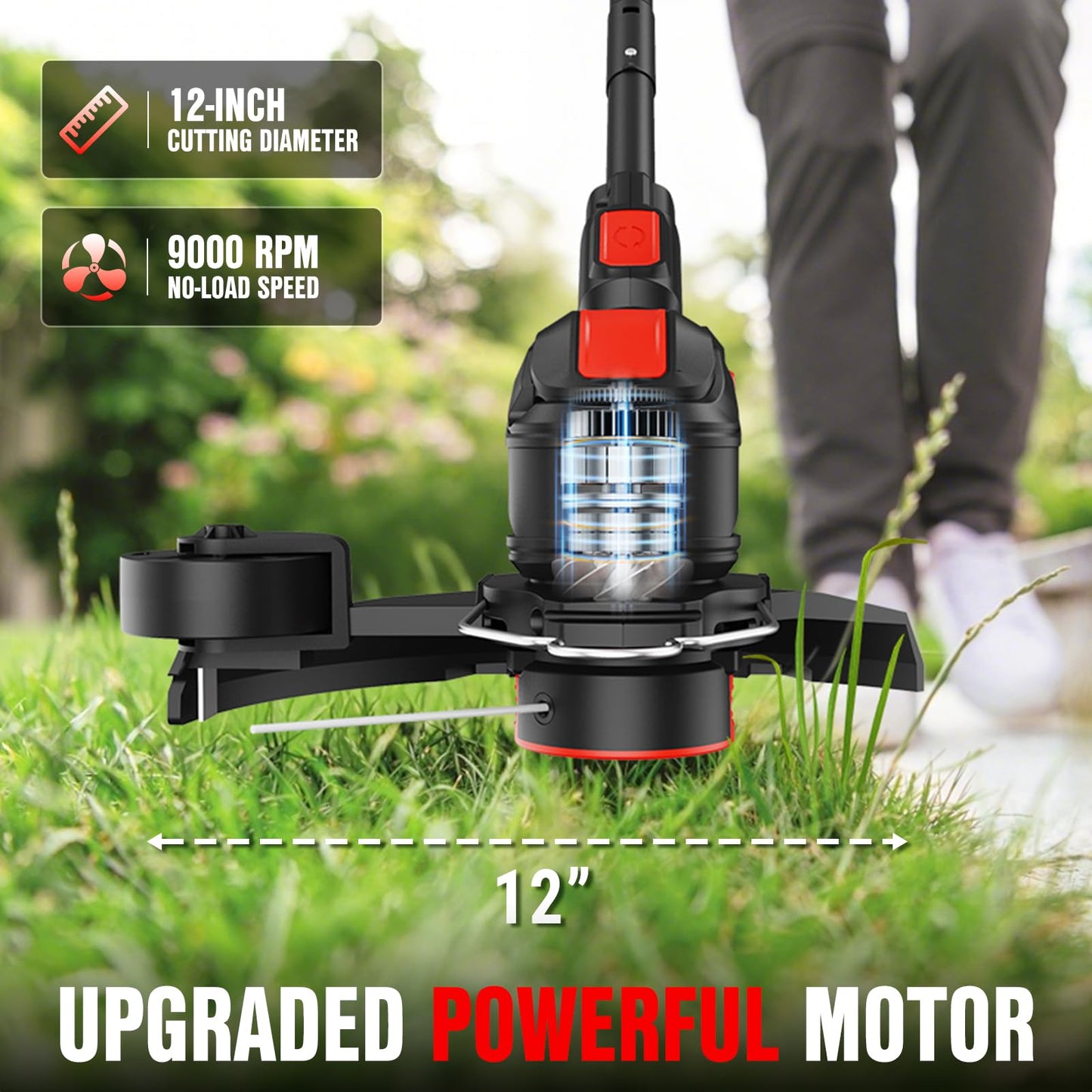 EWORK Weed Wacker Cordless 20V 12-Inch Weed Eater Battery Powered with 2×2.0Ah Batteries & Fast Charger Electric Weed Trimmer, Lightweight String Trimmer for Lawn Trimmer and Grass Edger Cutter