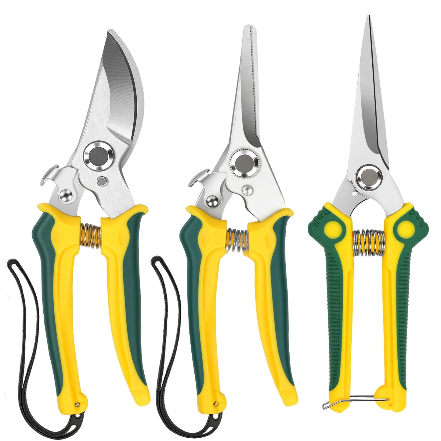 EWPJDK 3 Pack Garden Pruning Shears, Stainless Steel Shears, Gardening Shears, Scissors, Garden Clippers, Pruning Snips, Pruning Shears for Gardening Tools (Yellow+Green)