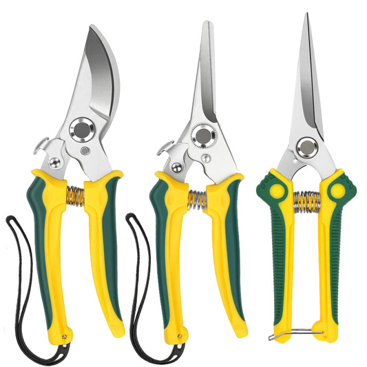 EWPJDK 3 Pack Garden Pruning Shears, Stainless Steel Shears, Gardening Shears, Scissors, Garden Clippers, Pruning Snips, Pruning Shears for Gardening Tools (Yellow+Green)