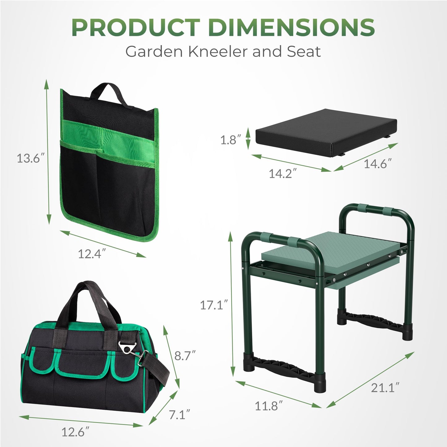 Walensee Foldable Garden Kneeler and Seat Bench with Cross-Body Tool Bag, Removable Tool Pouch, Heavy Duty Garden Stool with Soft Kneeling Pad, No Assembly,Ideal Gardening Gift for Mom Women Seniors