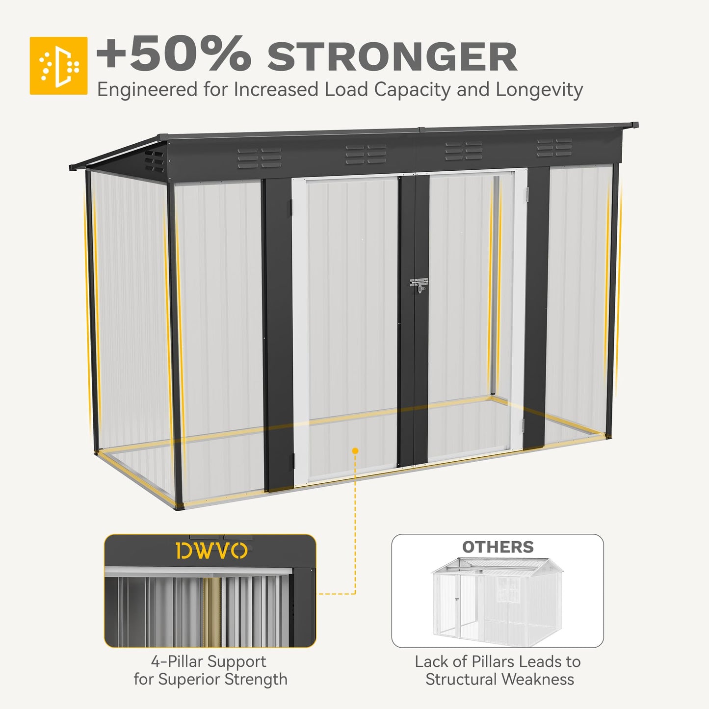DWVO 8.5' x 3.5' Outdoor Storage Shed, Lockable Double Doors, Sloped Roof, Heavy-Duty Steel Shed for Garden & Patio, Large Backyard Tool Organizer, Dark Gray
