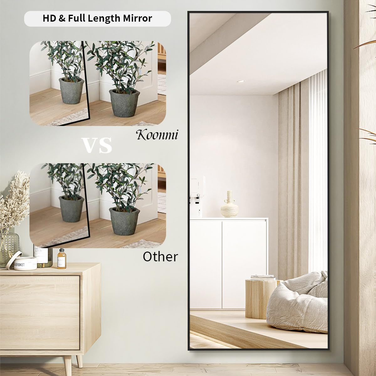 Koonmi 71"x30" Floor Mirror Full Length, Bedroom Floor Body Mirror with Stand, Large Black Mirror, Leaning, Standing or Hanging Horizontally/Vertically
