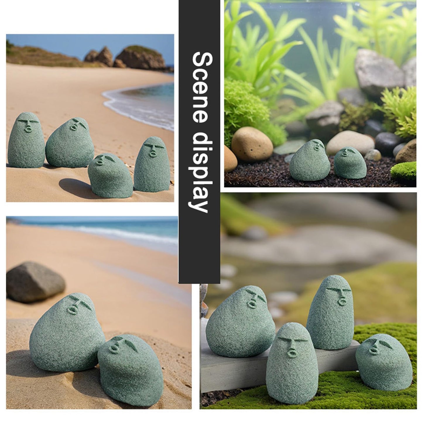 Daisylily Cute Stone Primitive Man Figurine: Funny Stoneman Statue for Outdoor Decor, Carving Face Garden Home Decoration Fish Tank Ornament - Stone Man C