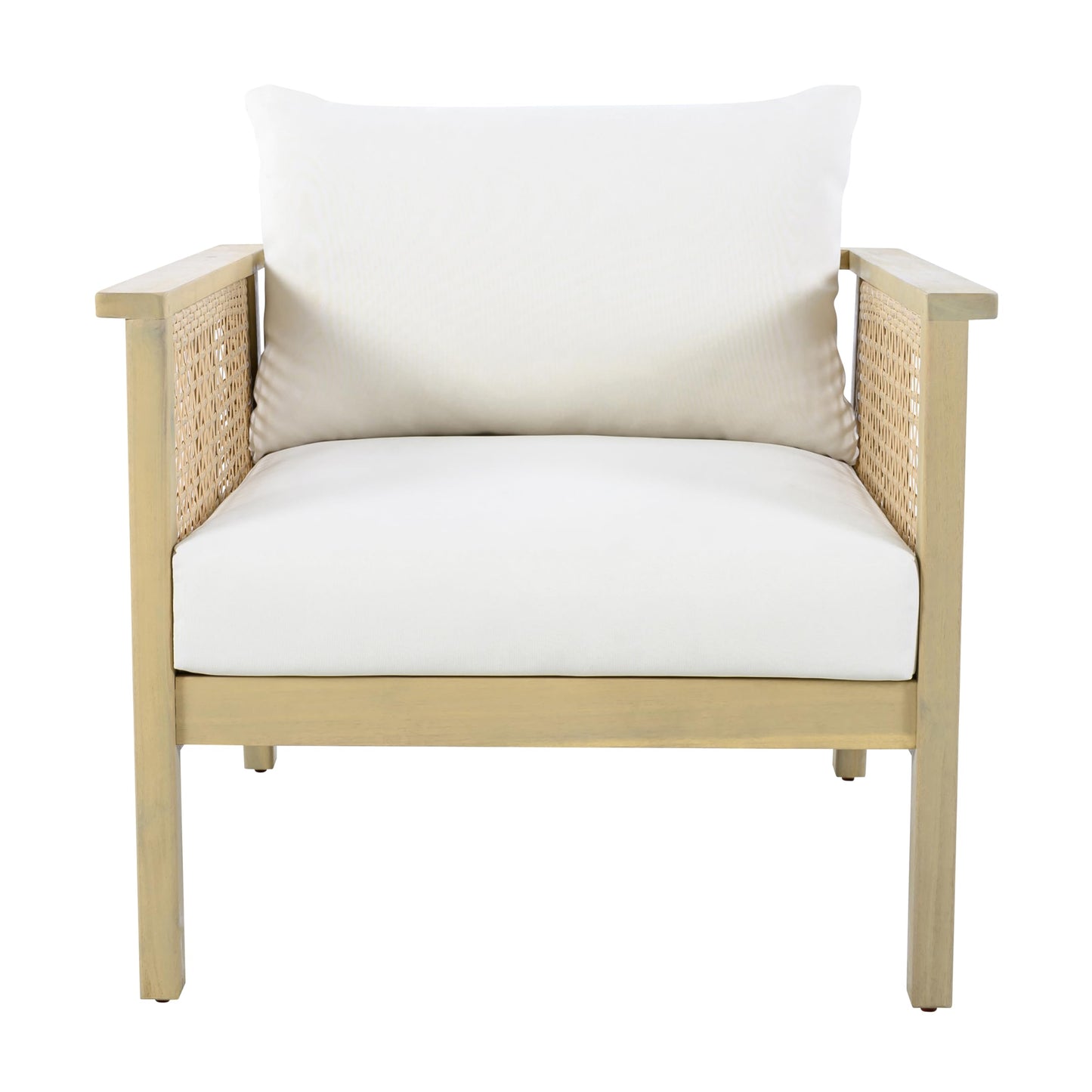 Christopher Knight Home Teras 8-Seater Patio Furniture Set with Removable Cushion, 5 Piece Outdoor Acacia Wood Conversation Set, Sold Wood Outdoor Sectional Sofa Set with Coffee Table,Light Teak+Cream