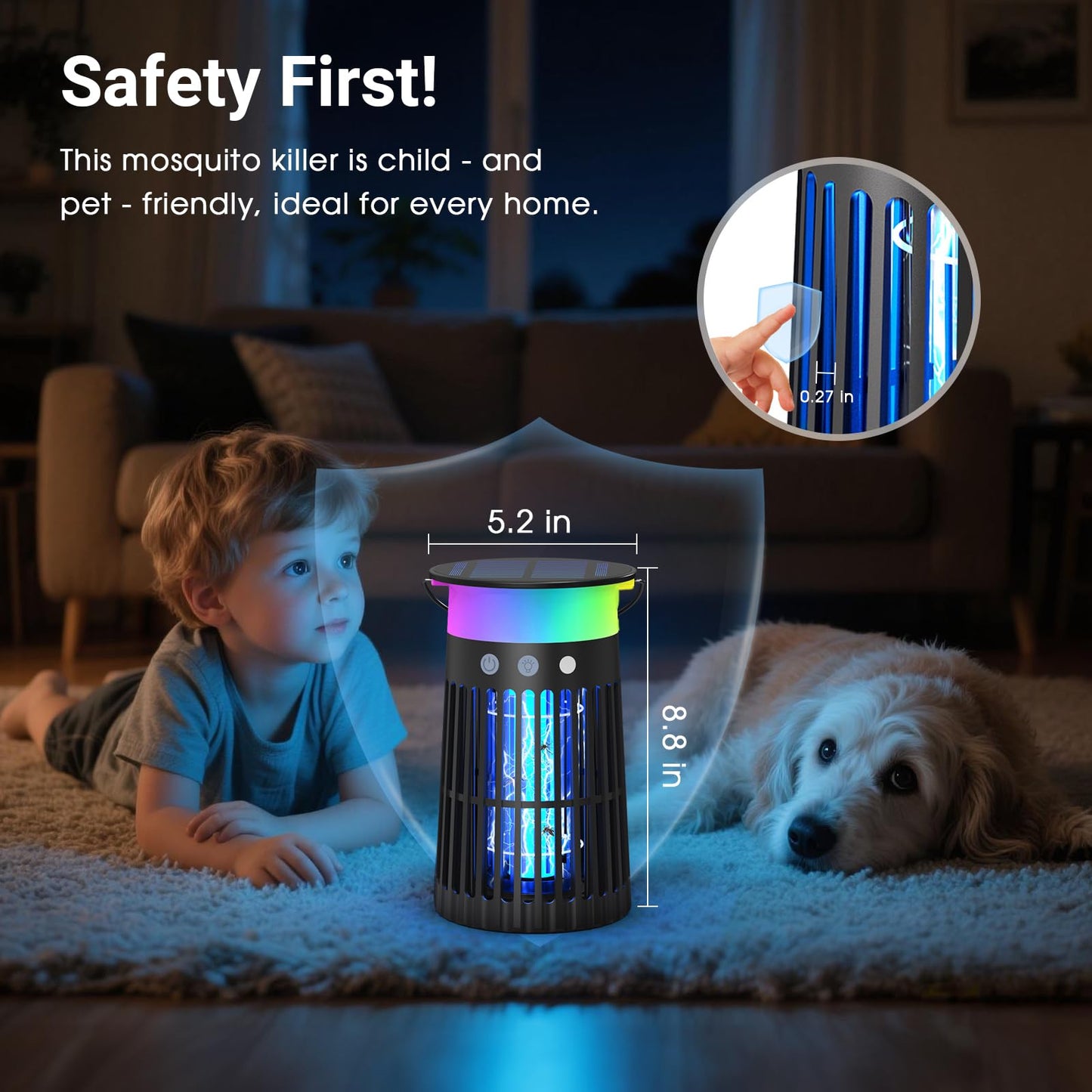 2 Pack Solar Bug Zapper Outdoor, Portable Electric Mosquito Killer Waterproof, Rechargeable Insect Trap with LED Night Light and Flame Effect, Ideal for Outside Patio, Backyard, and Camping