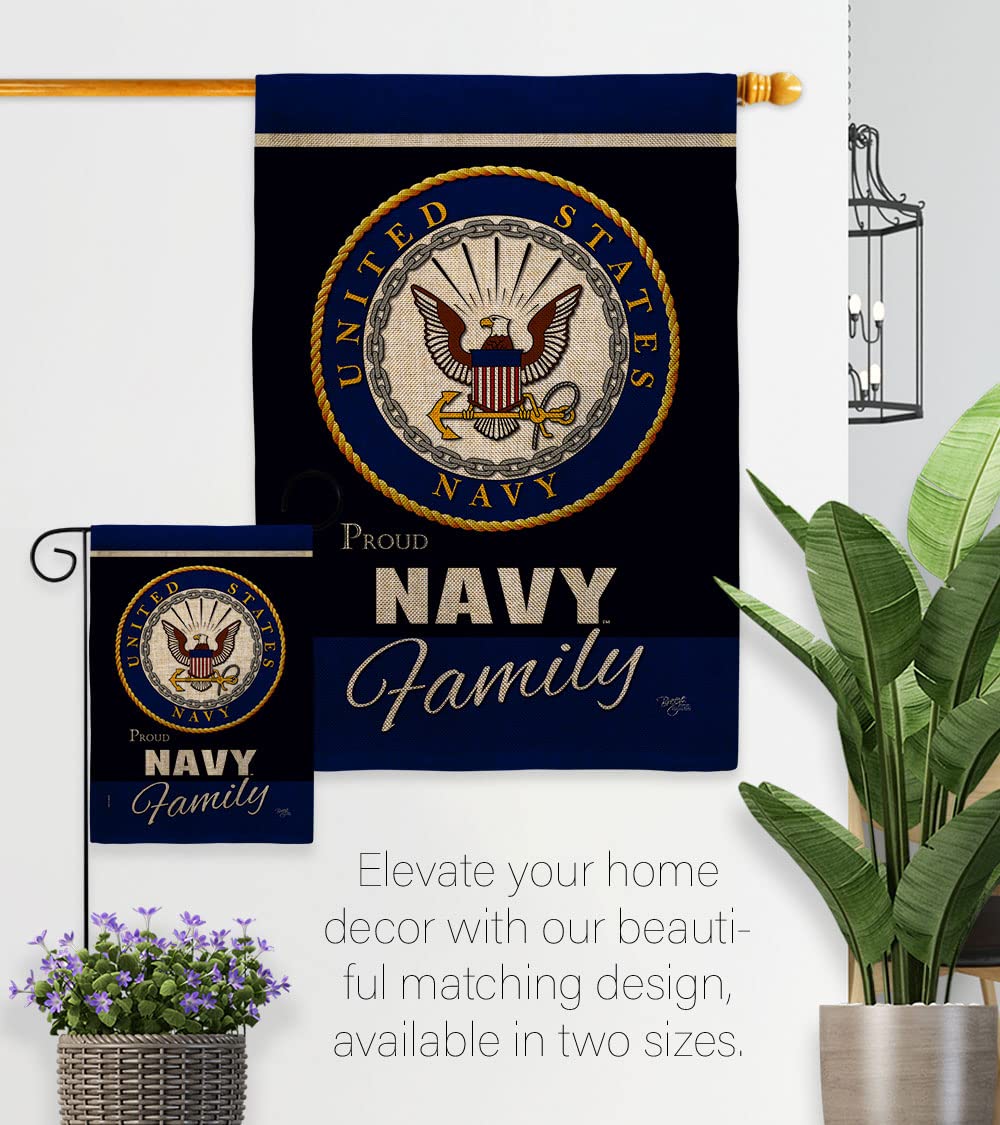 Navy Proudly Family Burlap Garden Flag - Armed Forces USN Seabee United State American Military Veteran Retire Official - House Decoration Banner Small Yard Gift Double-Sided Made in USA 13 X 18.5