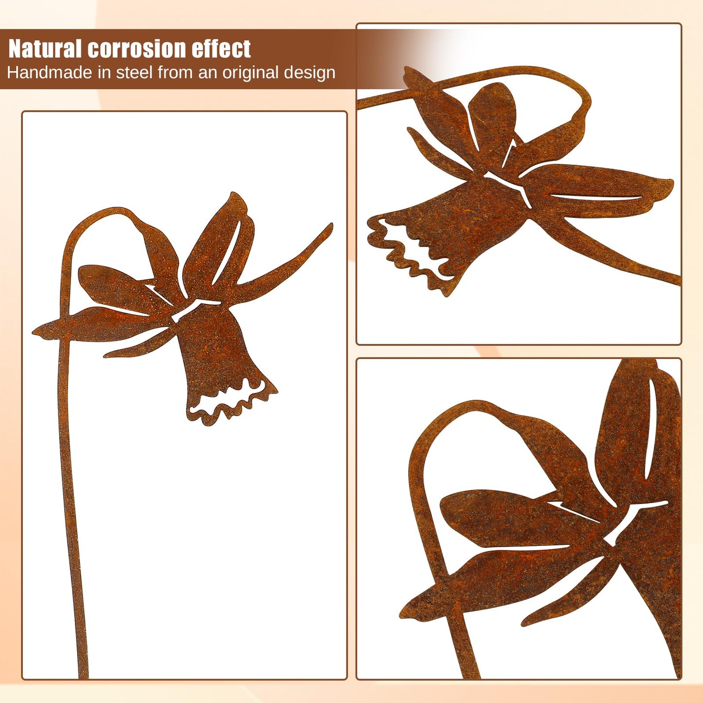 RumonZS 9 Pcs Rusty Metal Flowers Rustic Spring Plants Rusty Metal Garden Stakes Decor for Outside Yard Art Decorative Garden Stakes Potted Plants Lawn Yard Walkway and Flower Garden