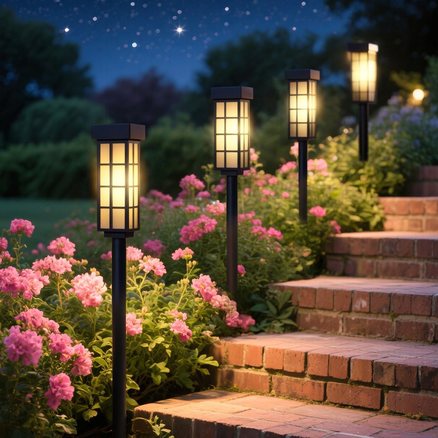PASAMIC Solar Pathway Lights Outdoor, 24 Inch Tall Solar Landscape Lights, IP65 Waterproof Outdoor Lights, Warm White LED Solar Garden Lights for Yard Patio Lawn Driveway Walkway Path Lighting
