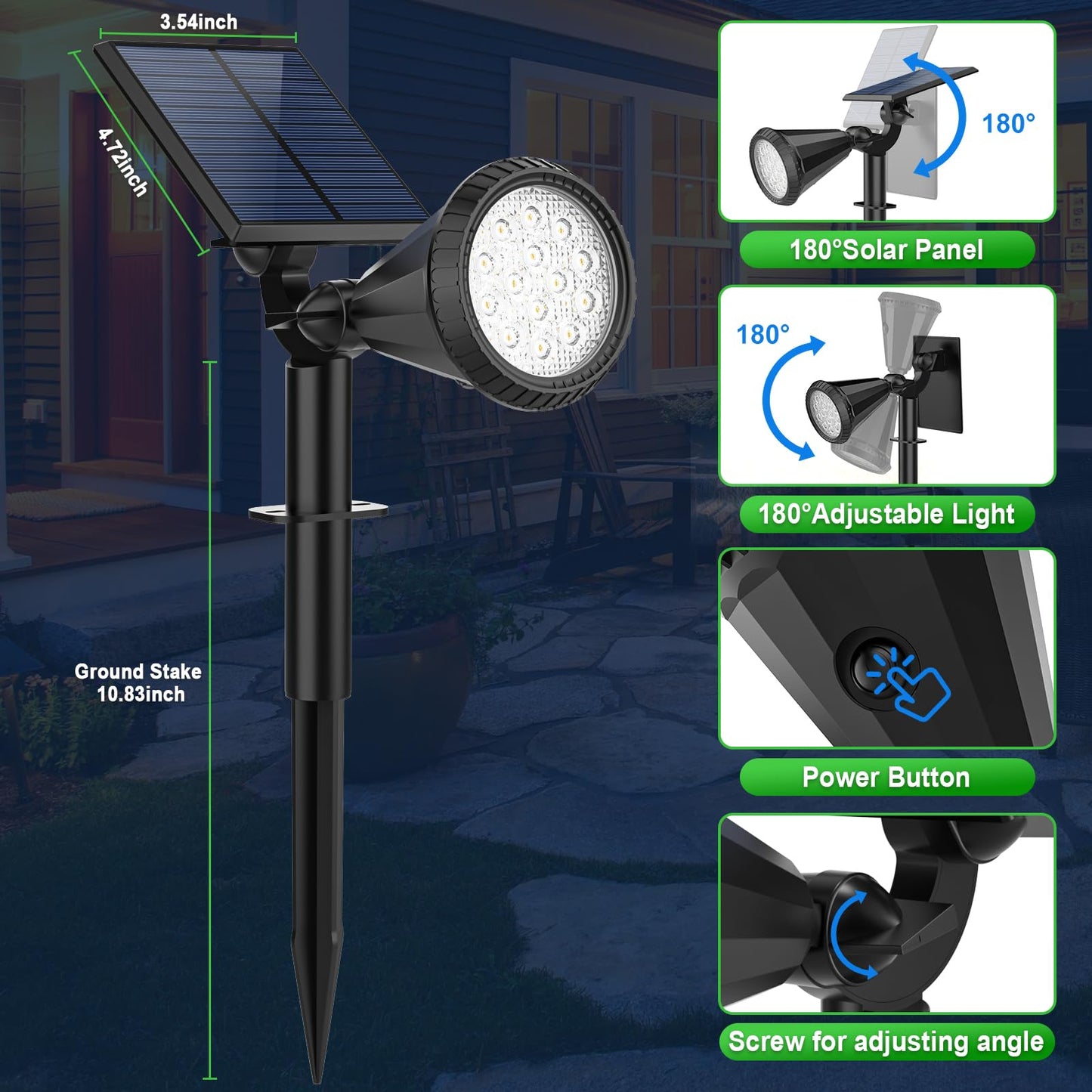 Tadyreal Solar Lights Outdoor Waterproof IP65 180° Adjustable Solar Powered Landscape Spot Lights for Yard 4 Lighting Modes Spotlights for Pathway Garden Outside Wall Pool Porch (8 Pack, Cool White)