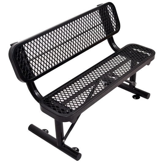 Congfutt 4 Ft Metal Park Bench for Outside, All-Weather Thermoplastic Coating Outdoor Bench with Backrest, Commercial Heavy Duty Benches for Shopping Malls, Stores, Parks, Patios, Decks, Black