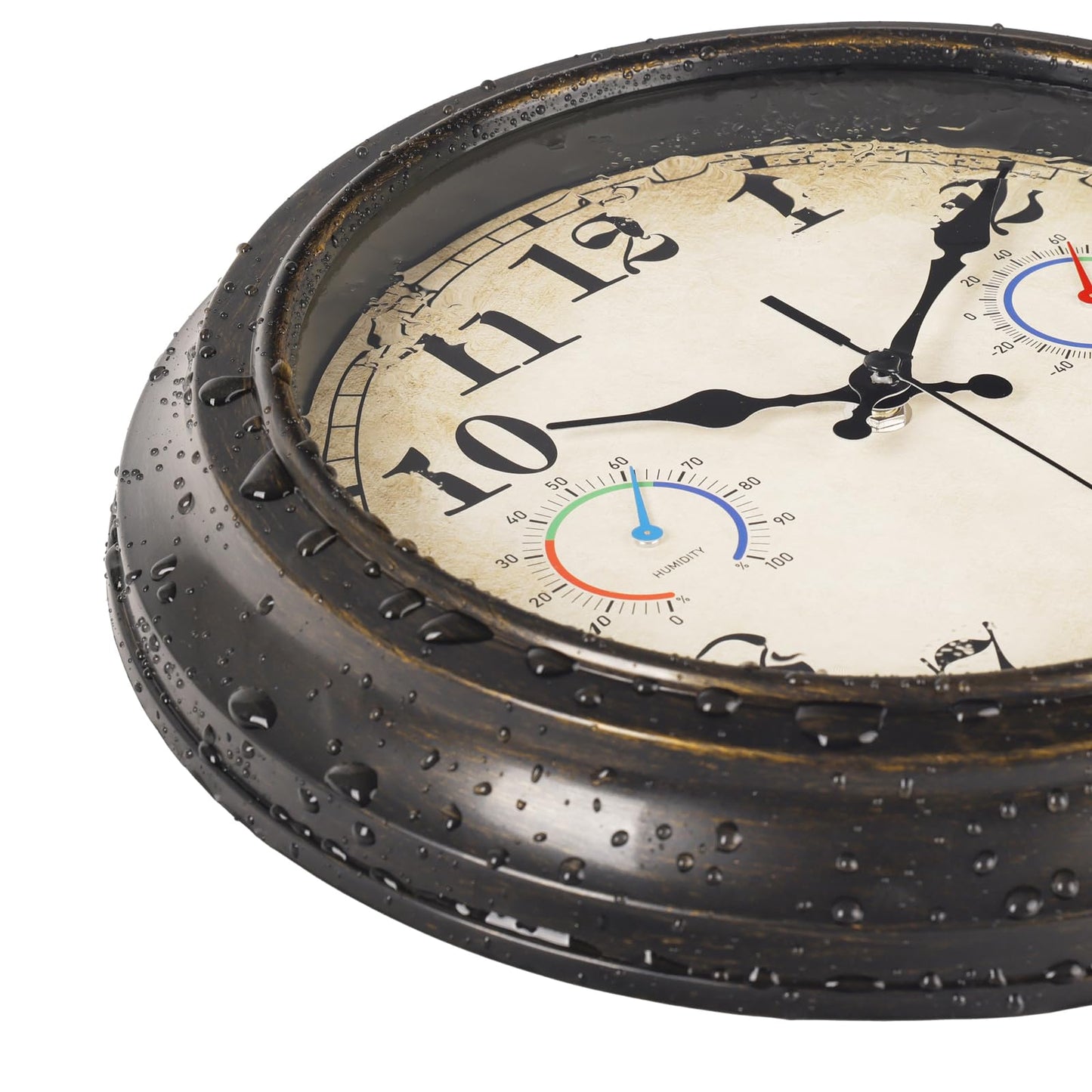 12 Inch Outdoor Clock with Thermometer and Hygrometer Combo, Waterproof Indoor Outdoor Wall Clocks for Patio, Pool,Garden Decor- Retro Bronze