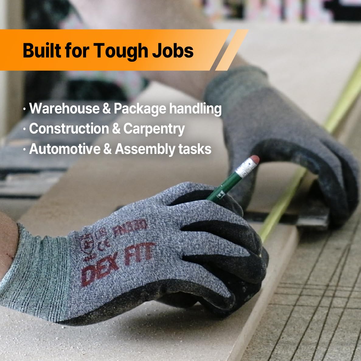 DEX FIT Nitrile Work Gloves FN330, 1 Pair, 3D-Comfort Stretchy Fit, Firm Grip, Thin & Lightweight, Touch-Screen Compatible, Durable, Breathable & Cool, Machine Washable; Black L (9)