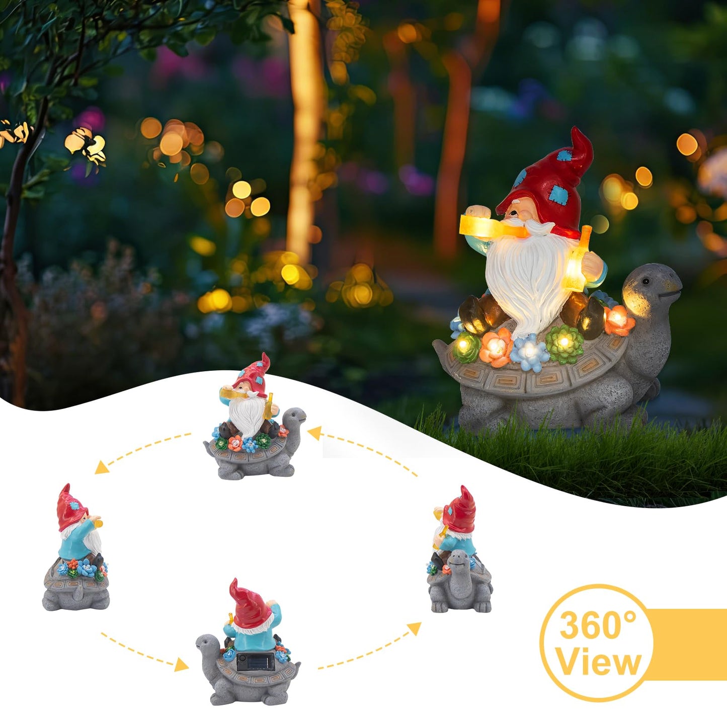 Gnome Garden Decor Statue with Solar Light Lantern, Turtle with Succulent Birthday Gifts for Women Mom Grandma, Funny Waterproof Resin Figurine Outdoor Decorations for Yard Patio Lawn Balcony Porch