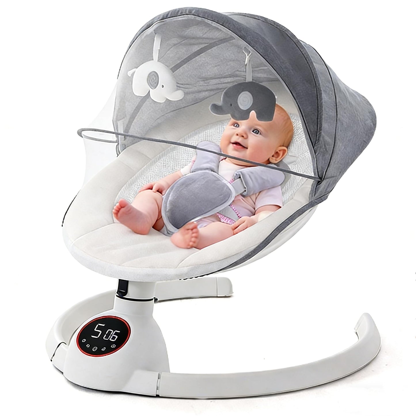 Soobaby Baby Swing for Infants,Electric Swing for Babies,Portable Swing for Baby Boy Girl,Remote Control Indoor Baby Rocker with 5 Sway Speeds,Music and Bluetooth,Bright Gray