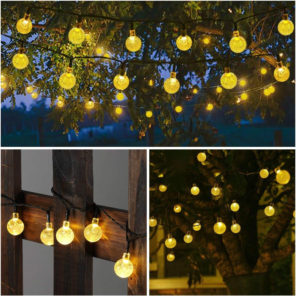 Toodour Solar String Lights Outdoor, 36ft 60 LED Globe String Light with 8 Mode, Waterproof Crystall Ball Lights Solar Patio Lights for Garden, Lawn, Patio, Gazebo, Yard, Outdoor Decor - Warm White