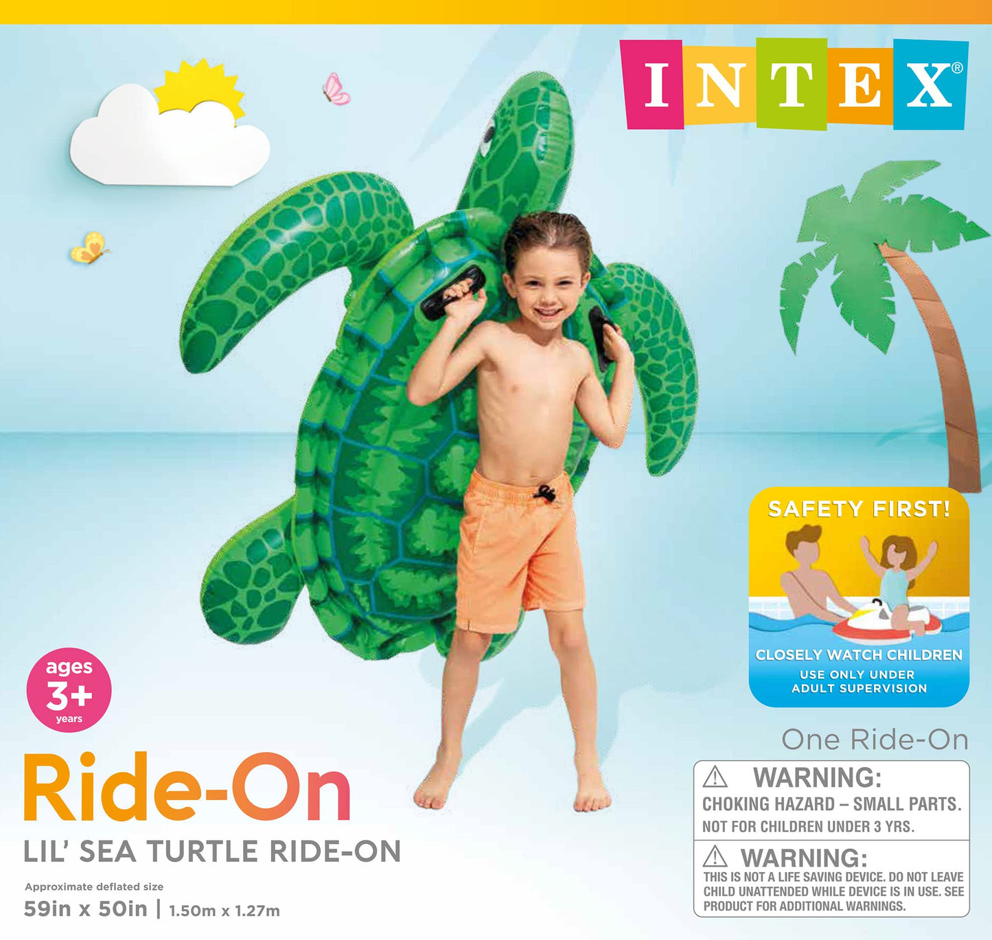 INTEX Lil' Sea Turtle Inflatable Pool Float: Animal Pool Toy For Kids – 2 Heavy-Duty Handles – 88lb Weight Capacity – 59" x 50" – For Ages 3+