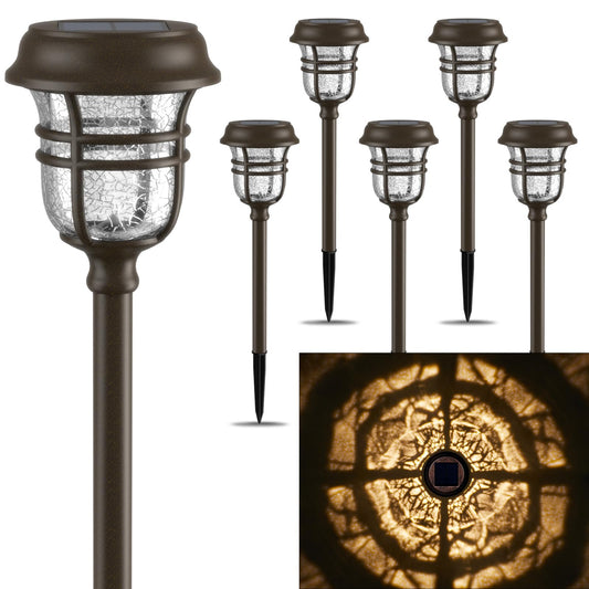 XMCOSY+ Solar Pathway Lights Outdoor Waterproof IP65-2 Lighting Modes Color Changing LED Solar Garden Lights for Yard, Glass Outdoor Lighting for Landscape Walkway Driveway Decor (Warm White & RGB)