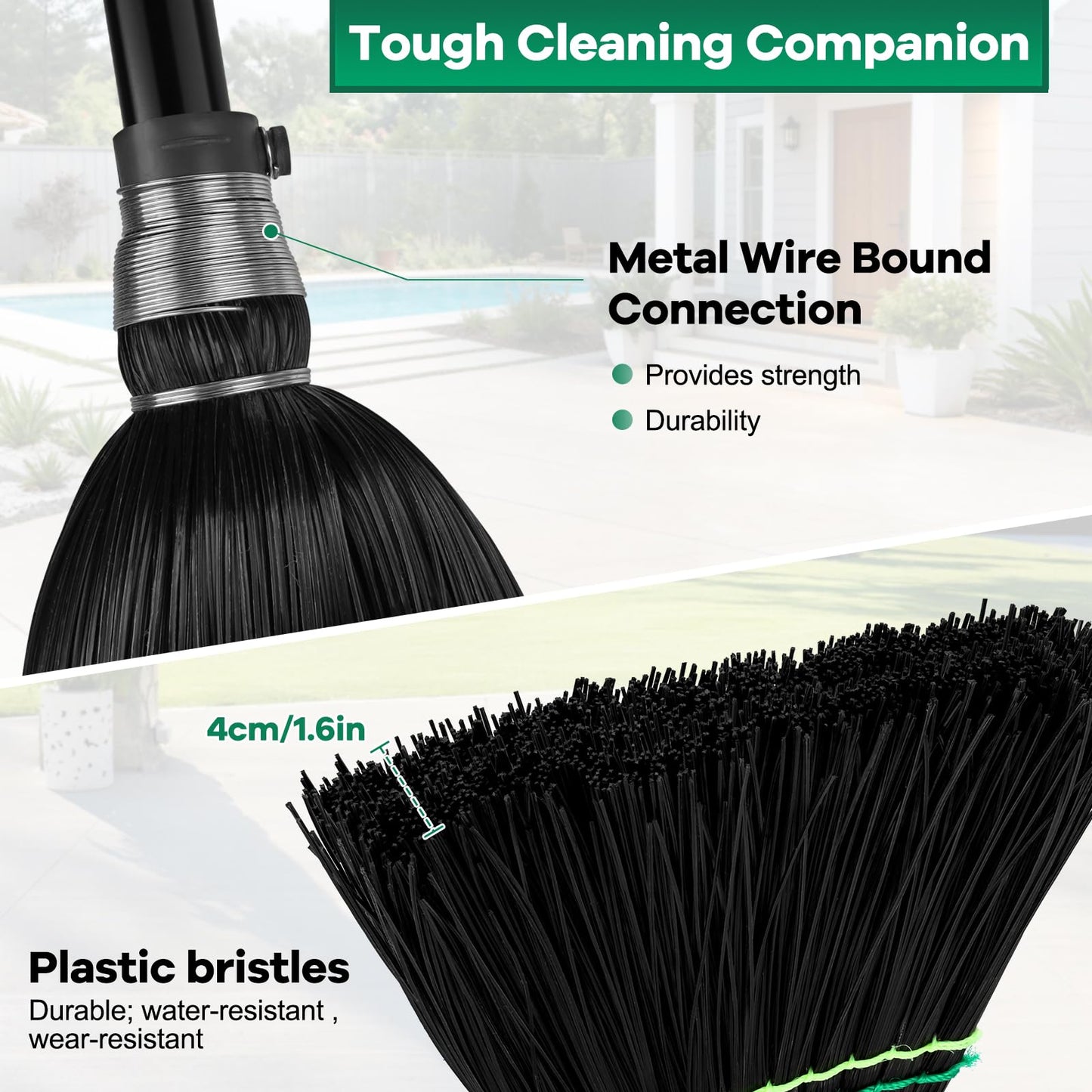 Heavy-Duty Outdoor Broom with Stiff Bristles, Outside Large Commercial Brooms with 60 Inch Long Handle for Sweeping Outdoor Garage Yard Patio Commercial Industrial