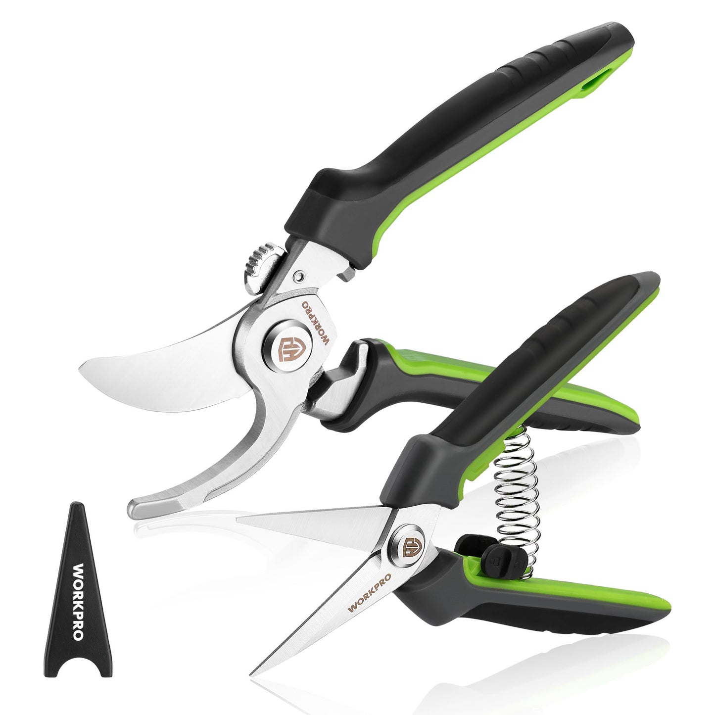 WORKPRO Garden Pruning Shears 2 Pack, 8.25" Bypass Pruning Shears and 6.25" Straight Garden Flower cissors, Garden Clippers Hand Tools for Cutting Flowers, Trimming Plants, Picking Fruits