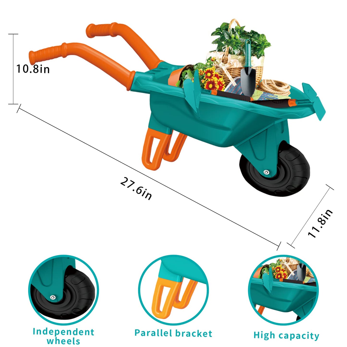 Qtioucp 16Pcs Kids Gardening Tools Outdoor Toys Set Backyard Play with 93 PCS DIY Flower Garden Building Preschool Activities (Green)