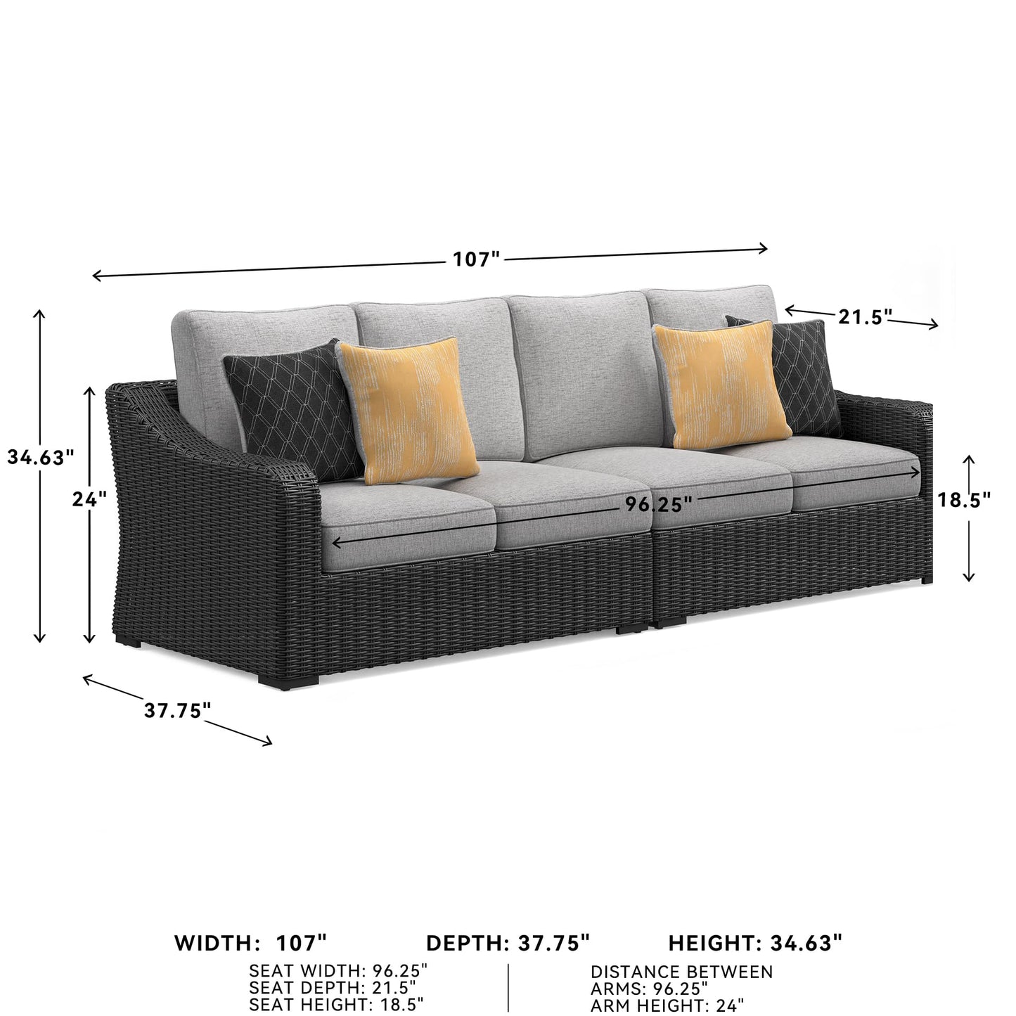 Signature Design by Ashley Beachcroft Casual Nuvella Weather Resistant Fabric 2-Piece Outdoor/Indoor Loveseat with Cushion and 4 Toss Pillows, Black & Light Gray