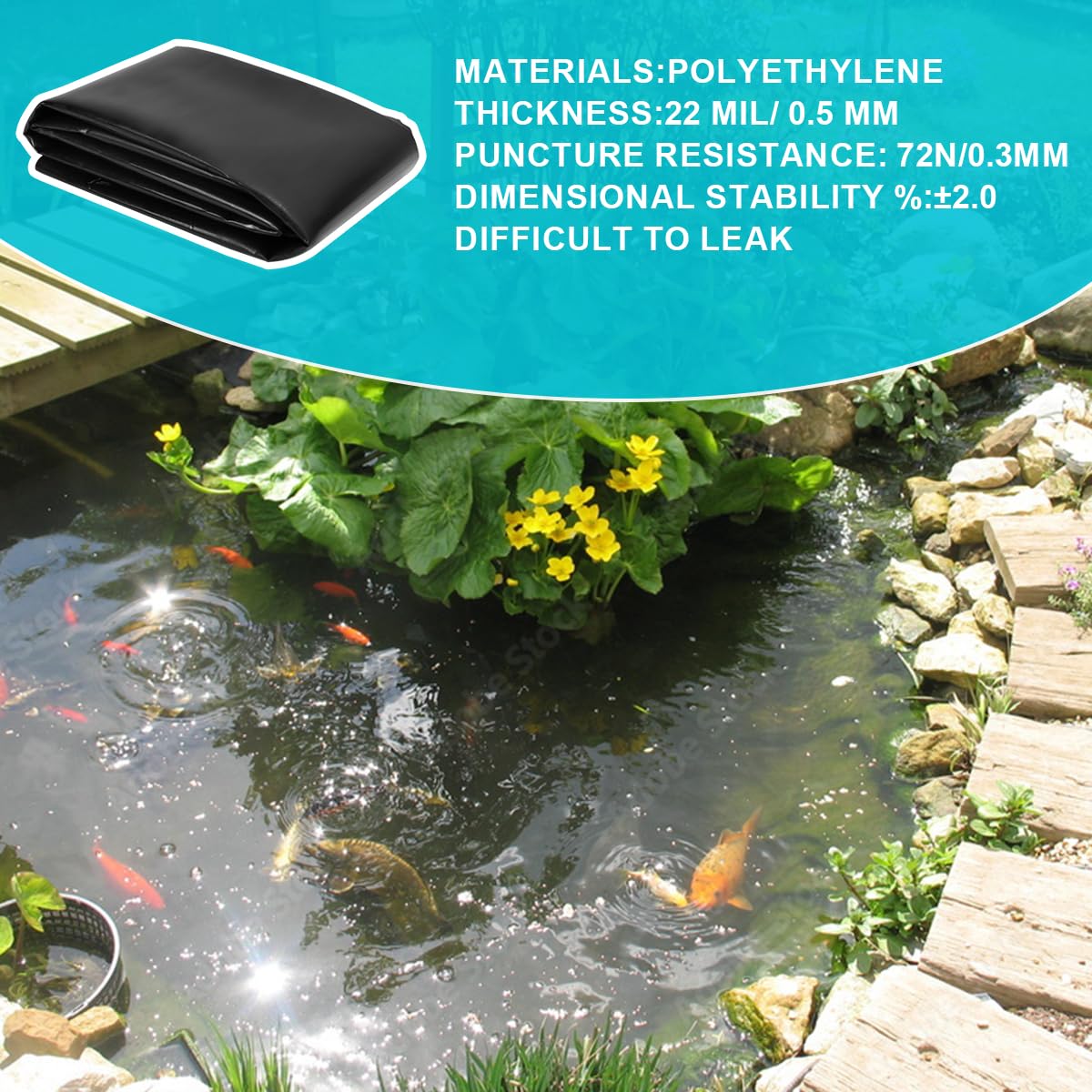 SDLDEER Pond Liner, 20 Mil HDPE Pond Liners for Outdoor Ponds, 7 X 10 Ft Large Size Plastic Pond for Garden Landscape, Aquaculture, Pond, Construction Site