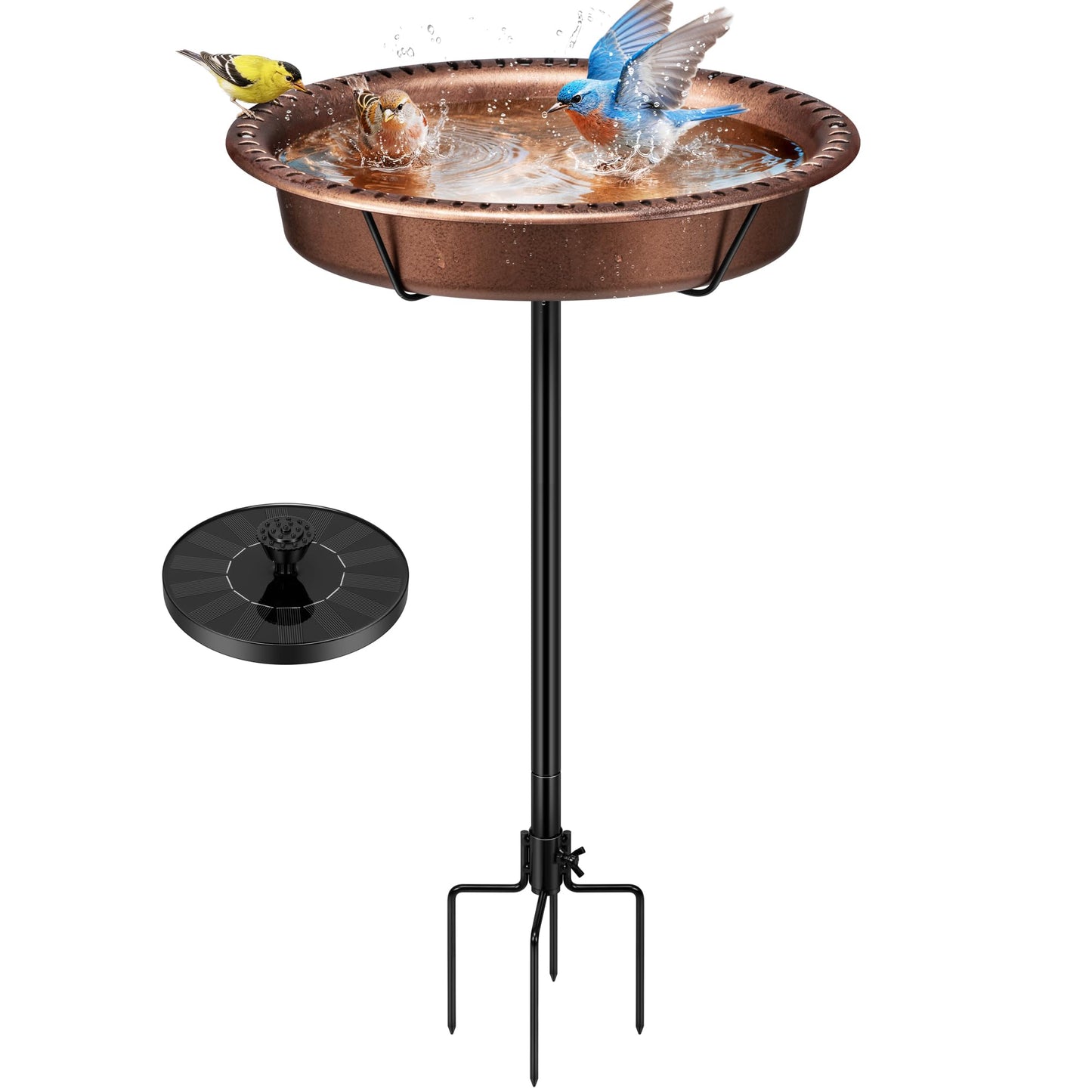 VIVOHOME Oval Bird Bath with Solar Fountain for Outside, Weather-Resistant ABS Birdbath Bowl with Solar Powered Pump, Metal Ground Stake for Outdoor, Garden, 1.3 Gallons, Bronze