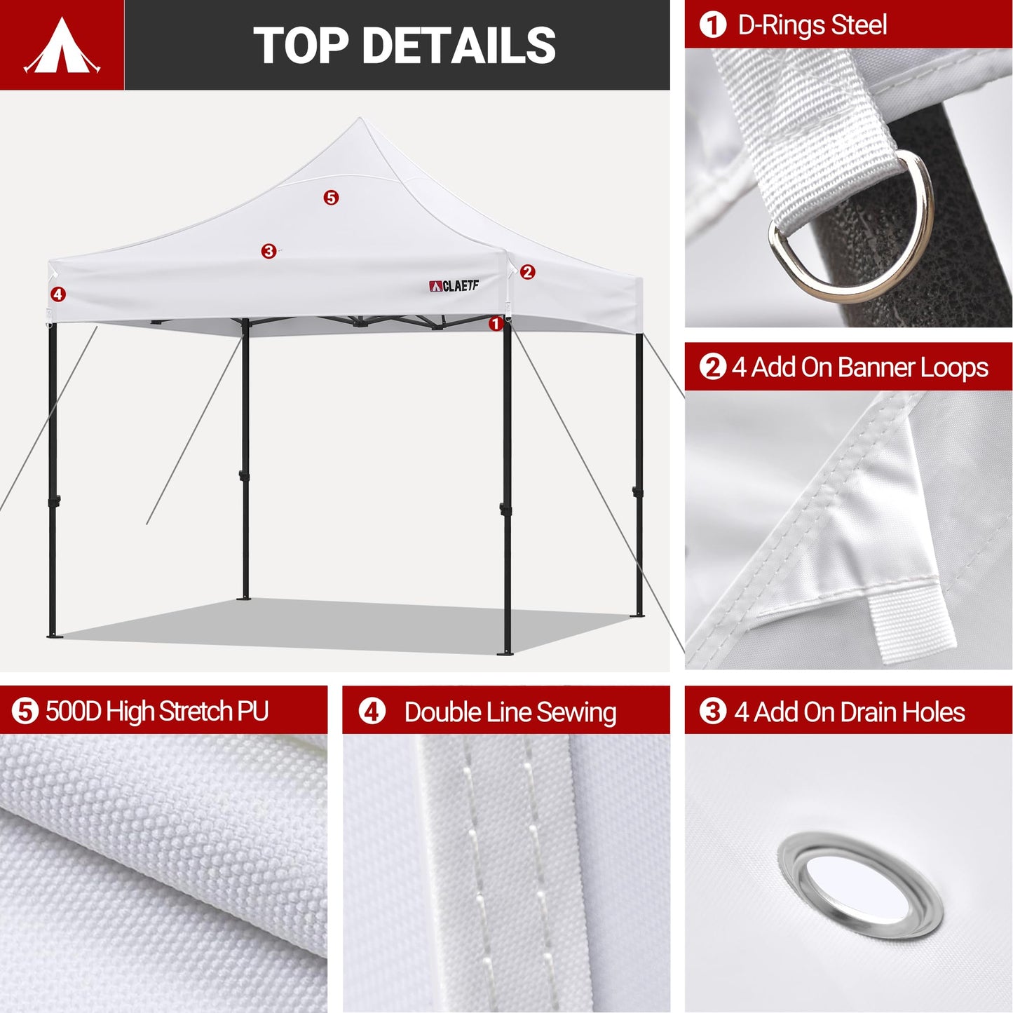 CLAETF 10x10 Canopy Replacement Top for Pop Up Canopy Tent - 4 Drainage Holes,10x10ft Canopy top Suitable for Most of the Standard Canopy(top only,White)