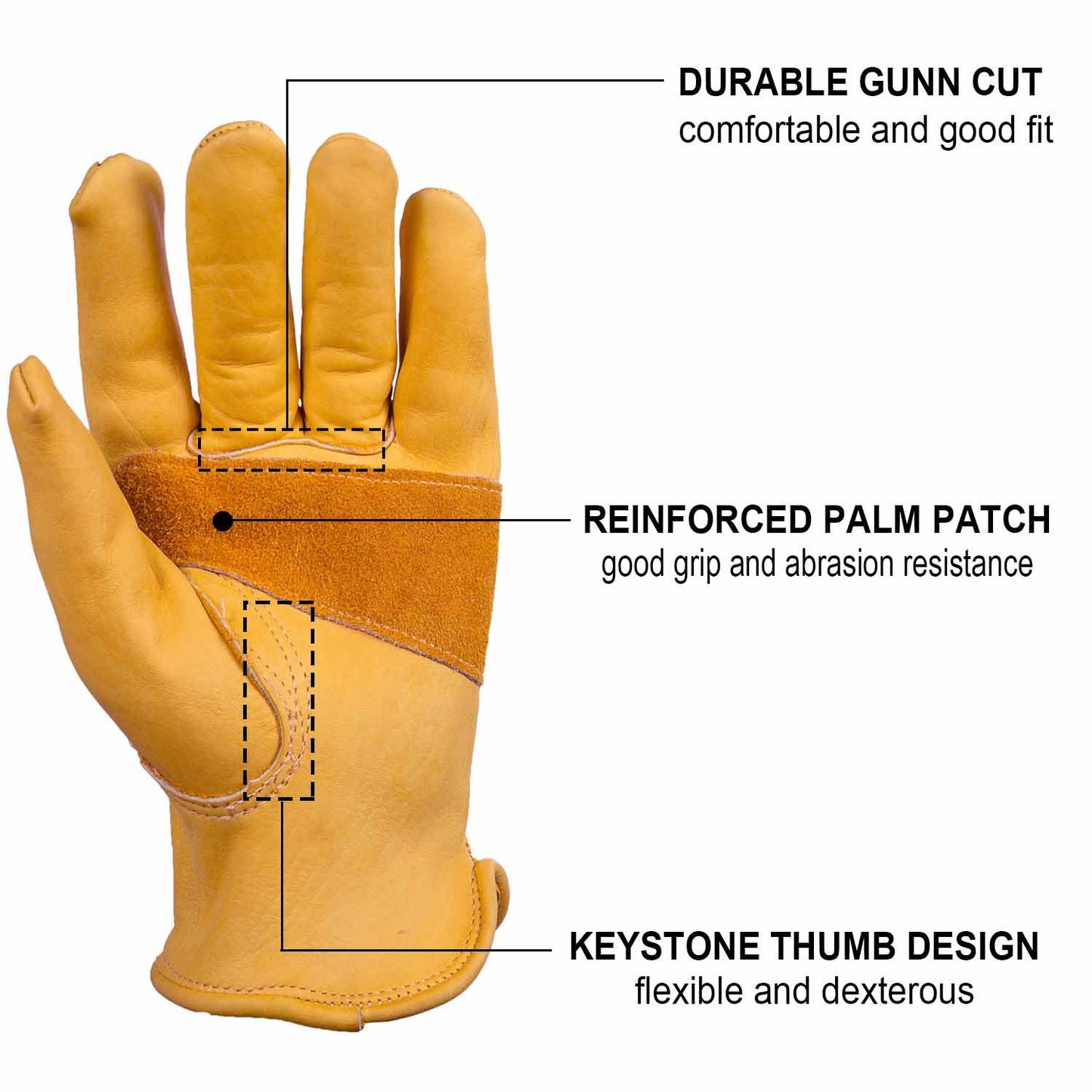 OZERO Leather Work Gloves for Men, 3 Pairs Gardening Gloves, Grain Cowhide Garden Gloves with Reinforced Palm, Flexible Keystone Thumb, Elastic Wrist, Heavy Duty Yard Work Gloves,Large