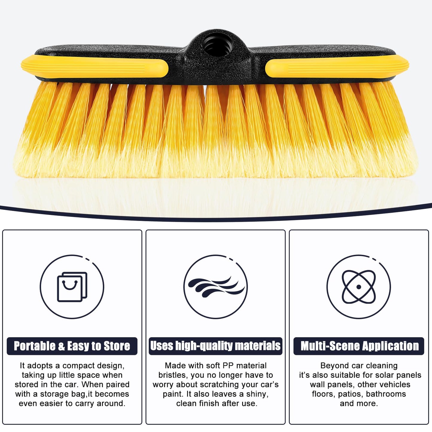 10 Inch Car Wash Brush Head, Scrub Brush Attachment for Long Handle Extension Pole,Outdoor Broom and Scrubbing Brush for Cleaning Window, Wall, House Floor, Deck, Patio, Car (10inch Brush-1Pack)
