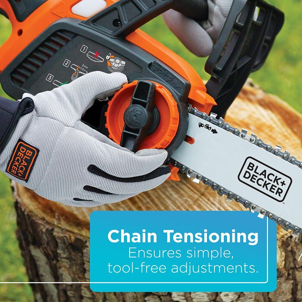 BLACK+DECKER 20V MAX Chain Saw Cordless Chainsaw, 10-Inch Battery Chainsaw, Tool Only, for Wood Cutting and Tree Pruning, Includes Guide Bar Scabbard (LCS1020B)