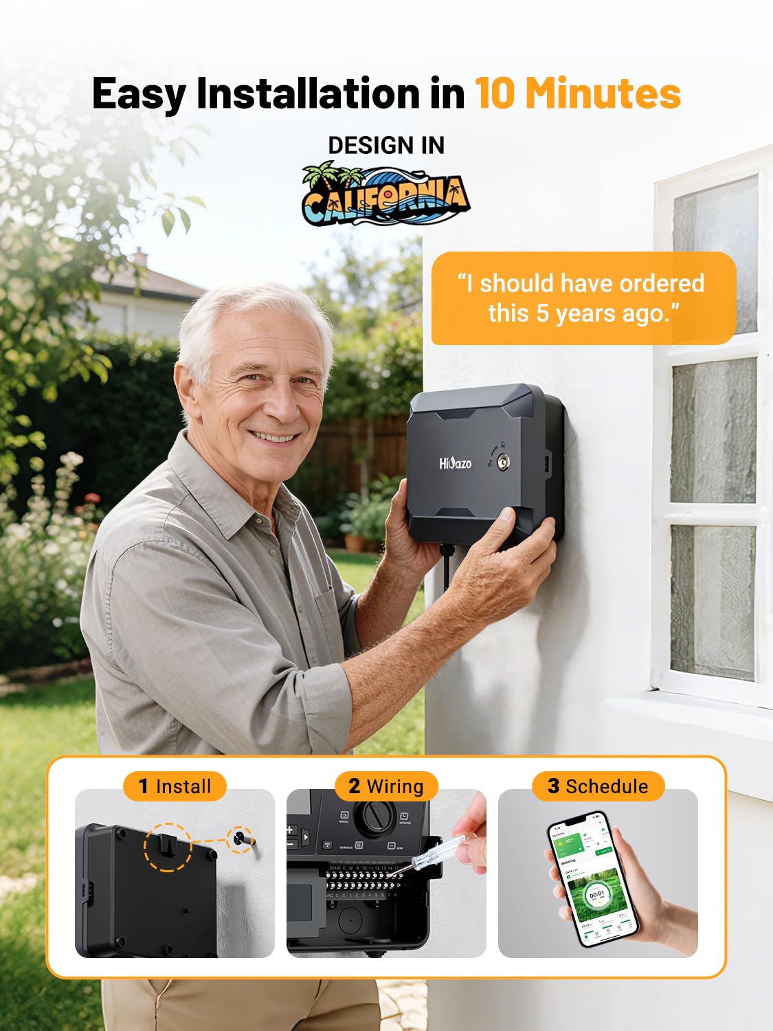 Outdoor Smart Sprinkler Controller with Protector, WiFi Irrigation Controller Easy Use App Enabled, 16 Zones + 16 Plans, Save Water Auto Skip Rain, Freeze & Wind, 10 Minutes Install