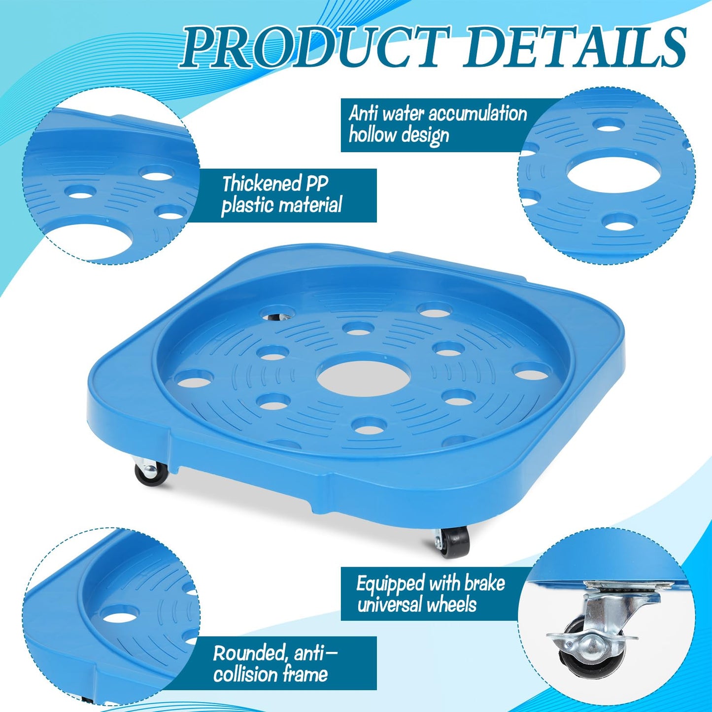 Wenceda 3 Pack 5 Gallon Bucket Dolly with 360° Swivel Casters, Heavy Duty 5 Gallon Water Bottle Jug Caddy, Garden Flower Pot Movers, Bucket Dolly for Bottled Water Flowerpots Toolboxes (11 Inch Blue)