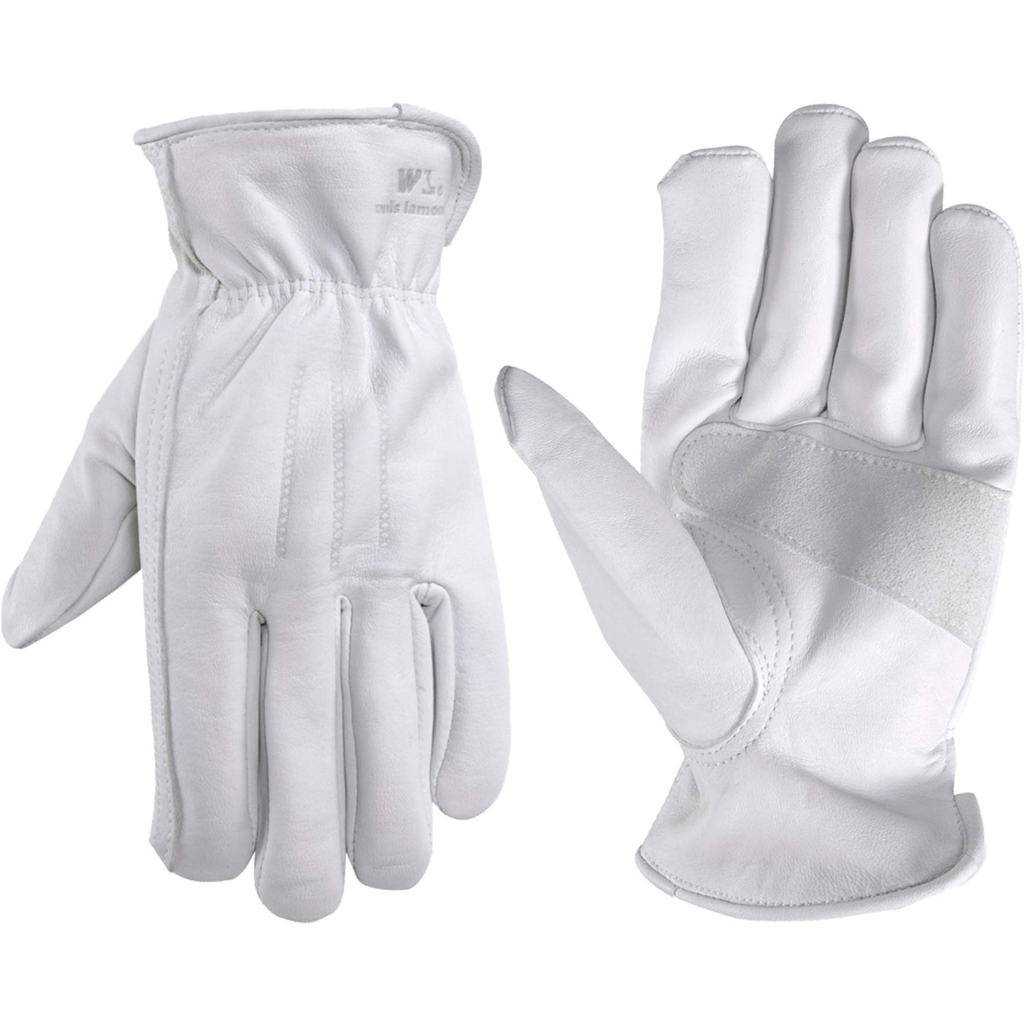 Wells Lamont Men’s Full Leather Goatskin Work Gloves, Reinforced Palm Patch with Elastic Wrist, Soft Grain Leather for Durability, Comfort, and Dexterity