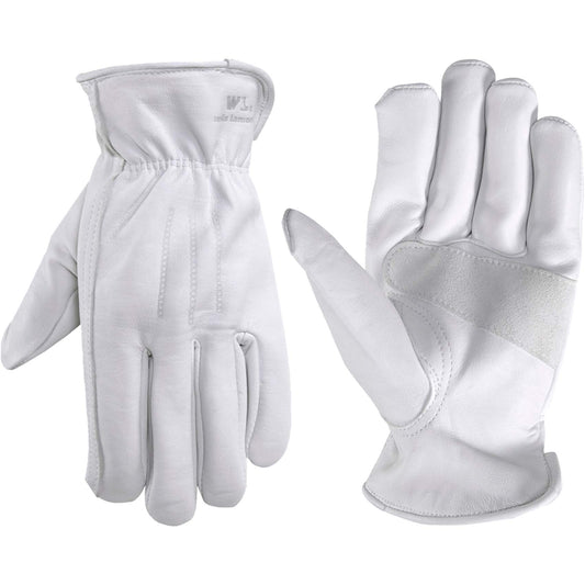 Wells Lamont Men’s Full Leather Goatskin Work Gloves, Reinforced Palm Patch with Elastic Wrist, Soft Grain Leather for Durability, Comfort, and Dexterity