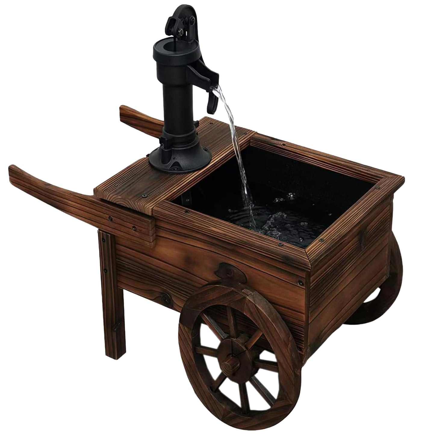 NestNature Outdoor Water Fountain,Wooden Wagon Wheel Pump Old-Fashioned Fountain,Electric Decorative Hand Pump, Outdoor Water Feature for Patio, Garden & Indoor Decoration