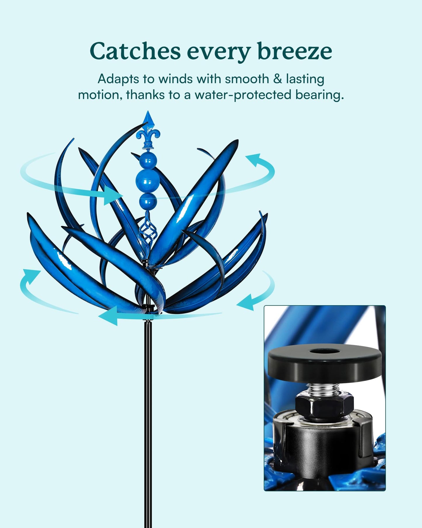 Cyan Oasis 91 inch Wind Spinners Outdoor - Extra Large Outdoor Metal Wind Sculptures Spinners with Stake, Windmills for The Yard Garden, Yard Art Garden Lawn Decor - Blue (27" W x 91" H)