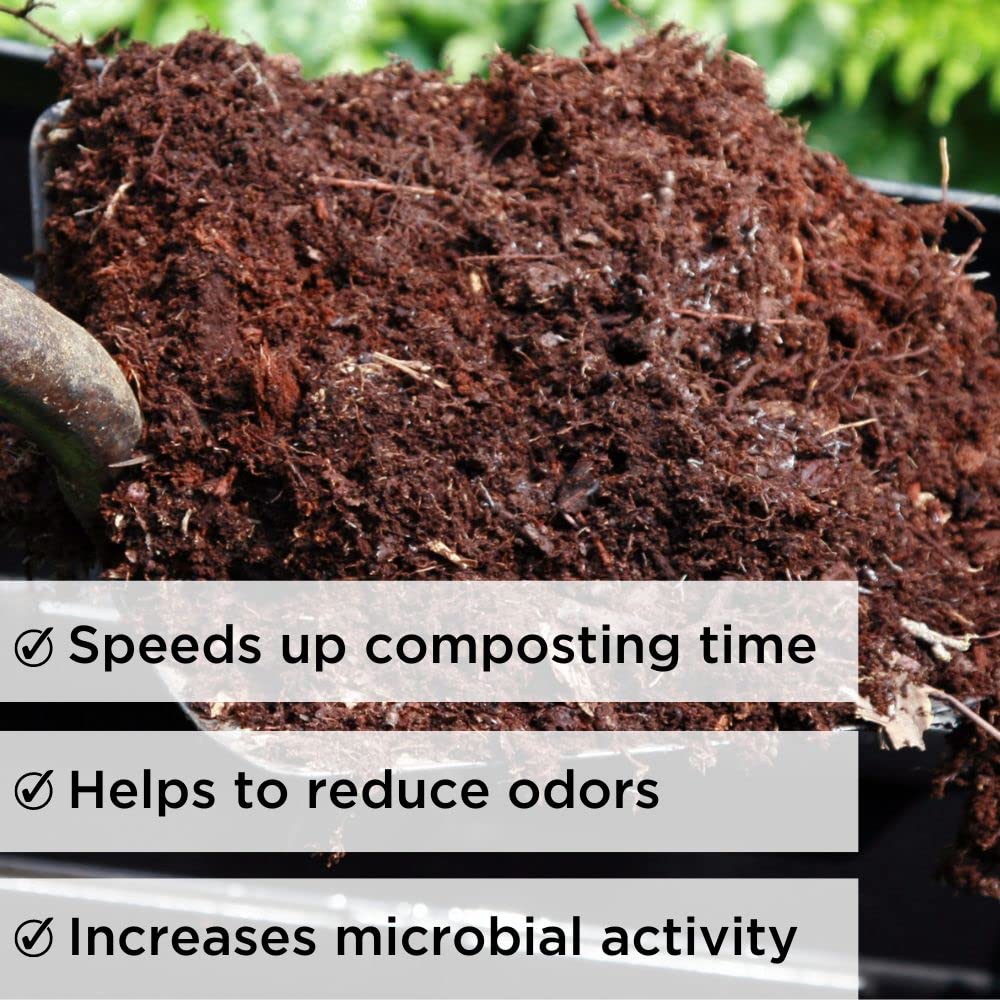 Dr. Connie’s Compost Plus – 100X Concentrated Starter & Accelerator | Natural Microbe Activator for Bins, Tumblers & Piles | Odor Control Garden Waste Additive (Indoor & Outdoor)