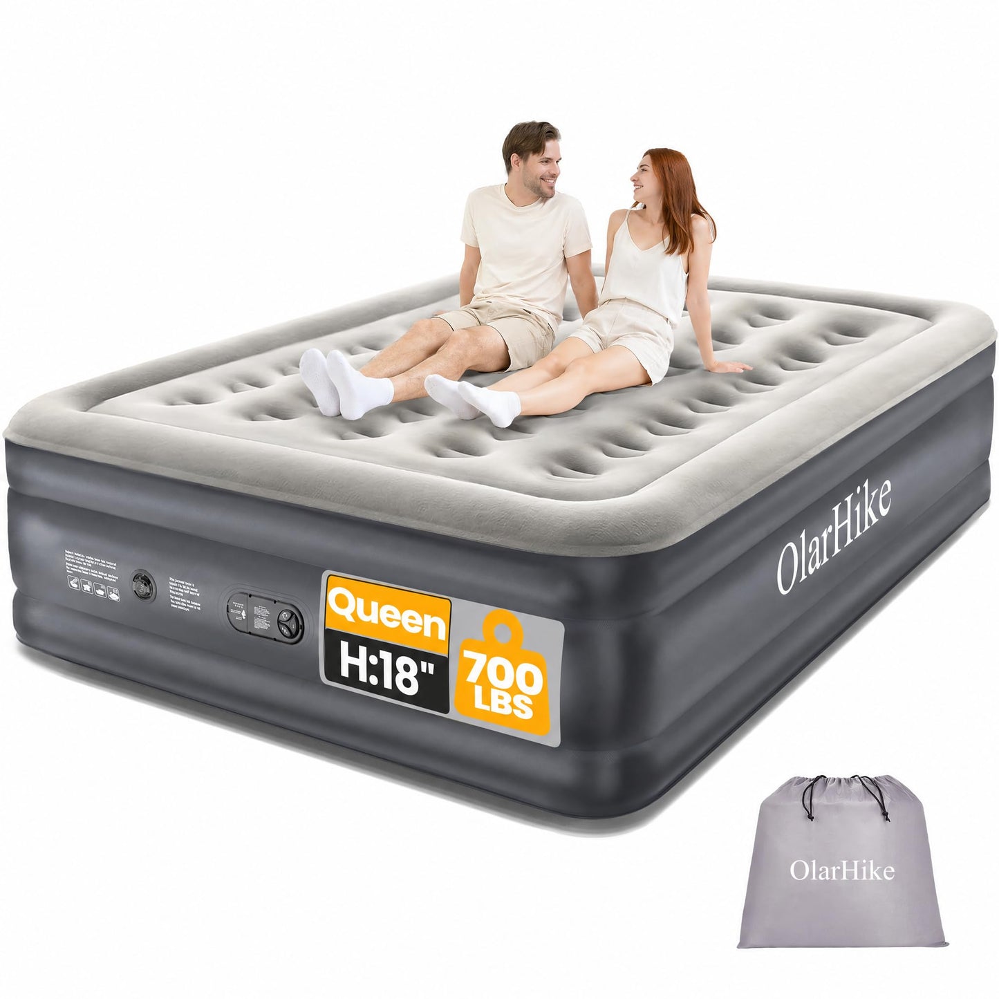 OlarHike Air Mattress Queen with Built in Pump, Inflatable Mattress Blow up Mattress, 18" Colchones Inflables Foldable Air Bed for Guest & Home, Ideal for Camping, 700lbs,Gift for mom