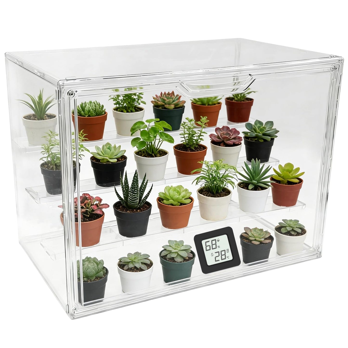 LOLEDE Clear Mini Greenhouse Indoor, Small Stackable Tabletop Portable Green House with Magnetic Door for Plant Seed Germination, Home Gardening Display,etc. (14.2x8.7x10.6in, 1 Pack)