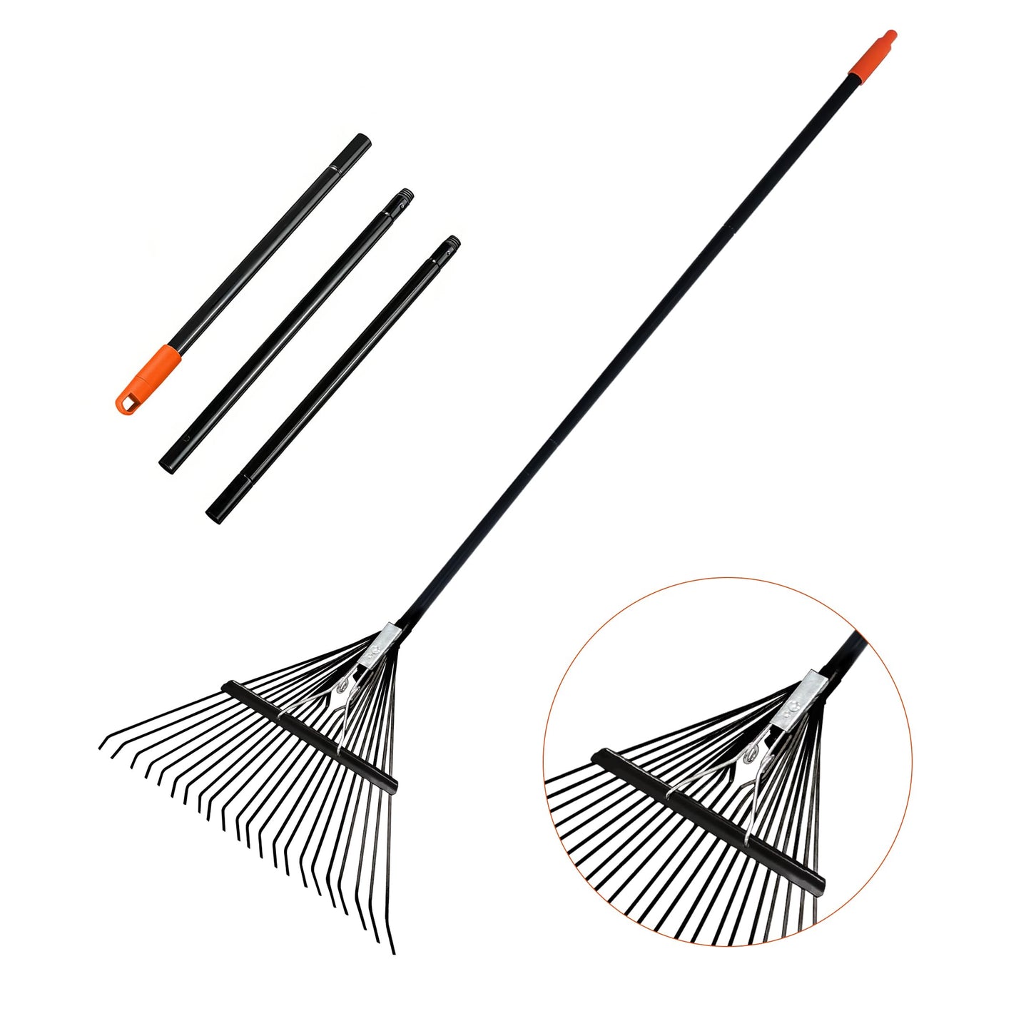 LA ZINNIA Rake for Leaves,22.8" Wide Gardening Leaf Rake for Lawns,22 Metal Tines with 33-67" Adjustable Handle Rakes for Lawns Yard Grass Flower Beds