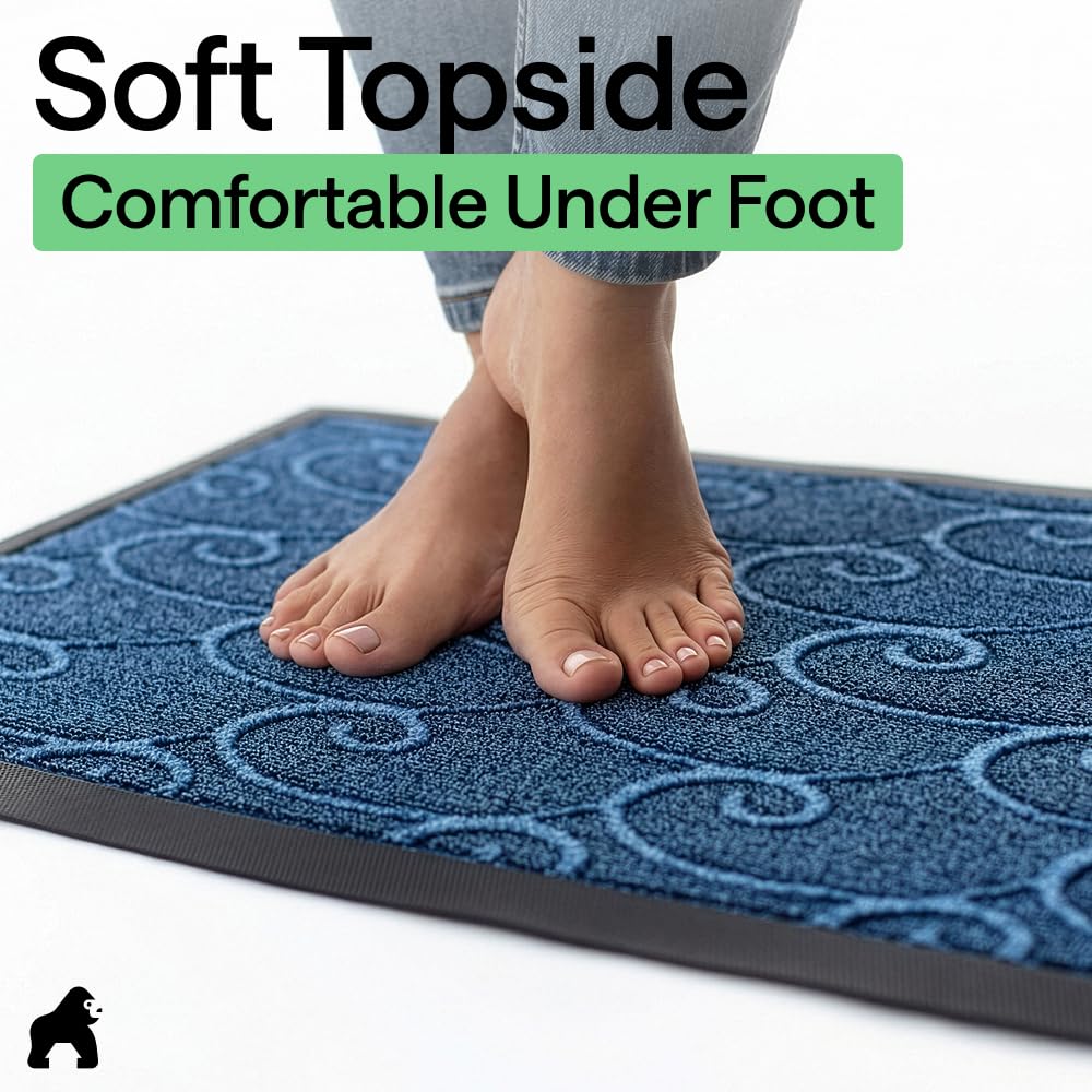 GORILLA GRIP 100% Waterproof All-Season WeatherMAX Doormat, US Designed Natural Rubber, Stain and Fade Resistant, Low Profile Indoor Outdoor Door Mats, Easy Clean Patio Mat, 29x17, Ocean Blue Waves