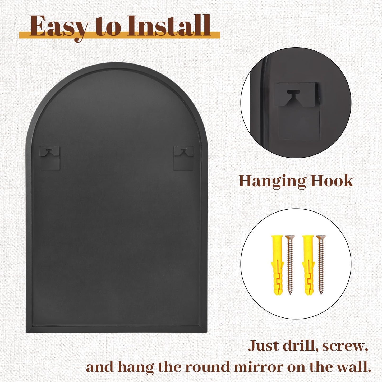 Riskioir 24" x 36" Luxury Arched Bathroom Mirror - Arch Wall Mirror with Shatterproof Tempered Glass and Metal Deep Frame, Hanging or Leaning for Living Room, Dresser, Entrance and Hallway, Black