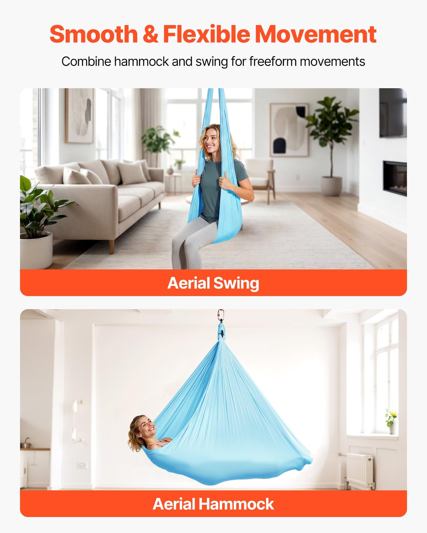 VEVOR Sensory Swing for Kids & Adults, Maximum 300 lbs Load Aerial Silk, Indoor & Outdoor Double Layer Therapy Cuddle Swing with 360° Swivel Hanger, Calming Compression Therapy Swing, Light Blue