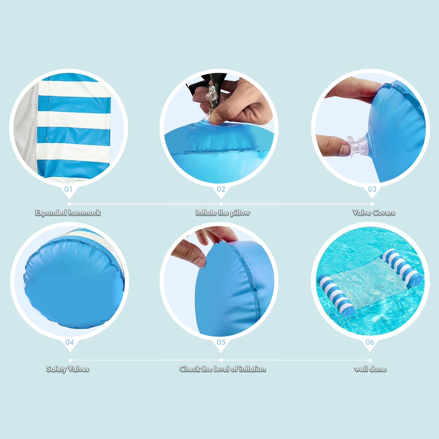 5 Pack Inflatable Pool Floats, OKSUWATER 4-in-1 Water Hammock, Pool Floats Adult Size for Swimming Pool Party Summer Lake Water Fun (5 Pack-Multicolor)